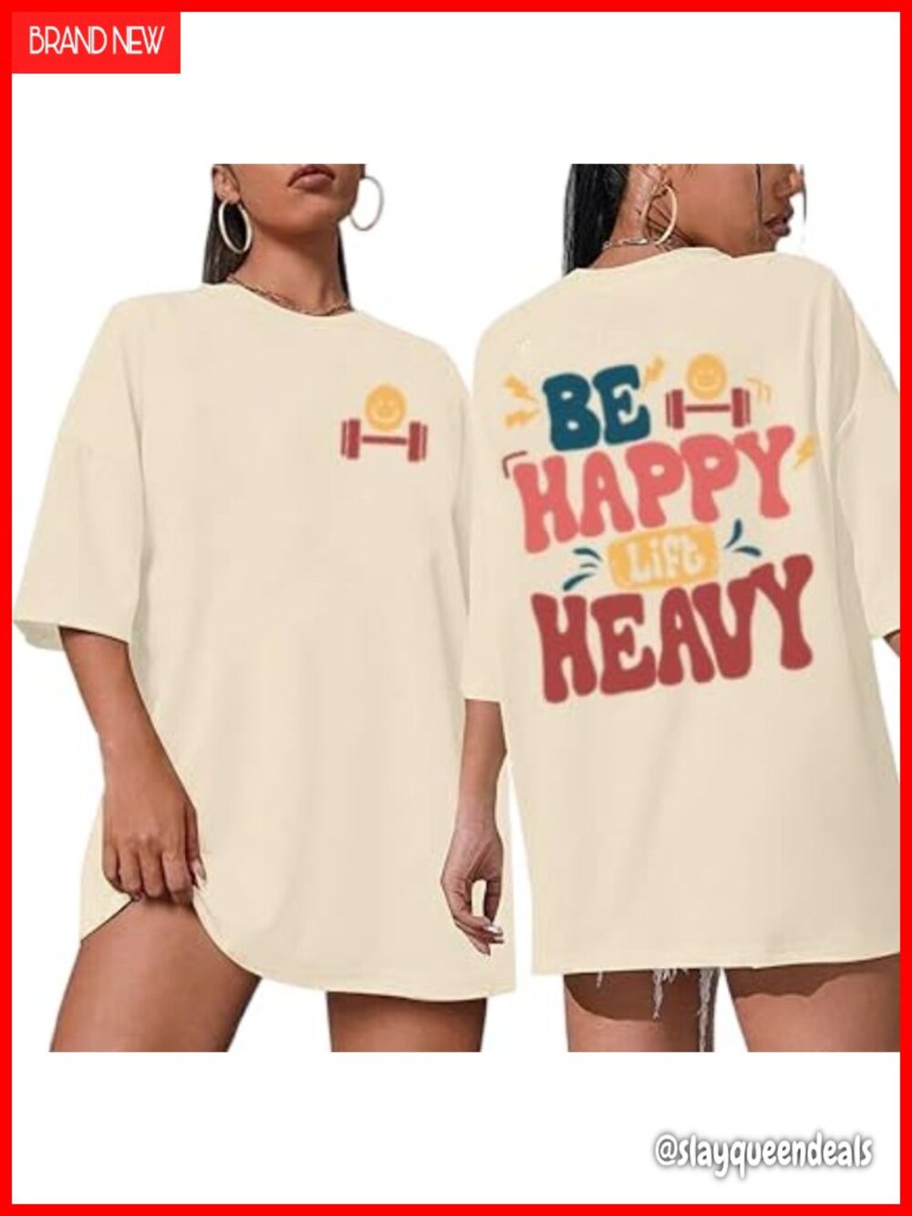 Oversized Funny Workout T-Shirt Women Gym Lift Heavy Graphic Tee